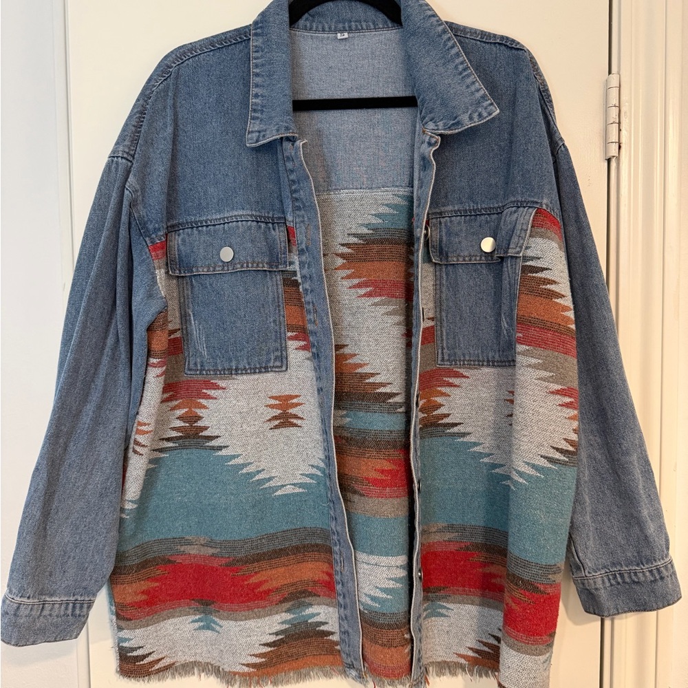 Denim Aztec Pattern Jacket